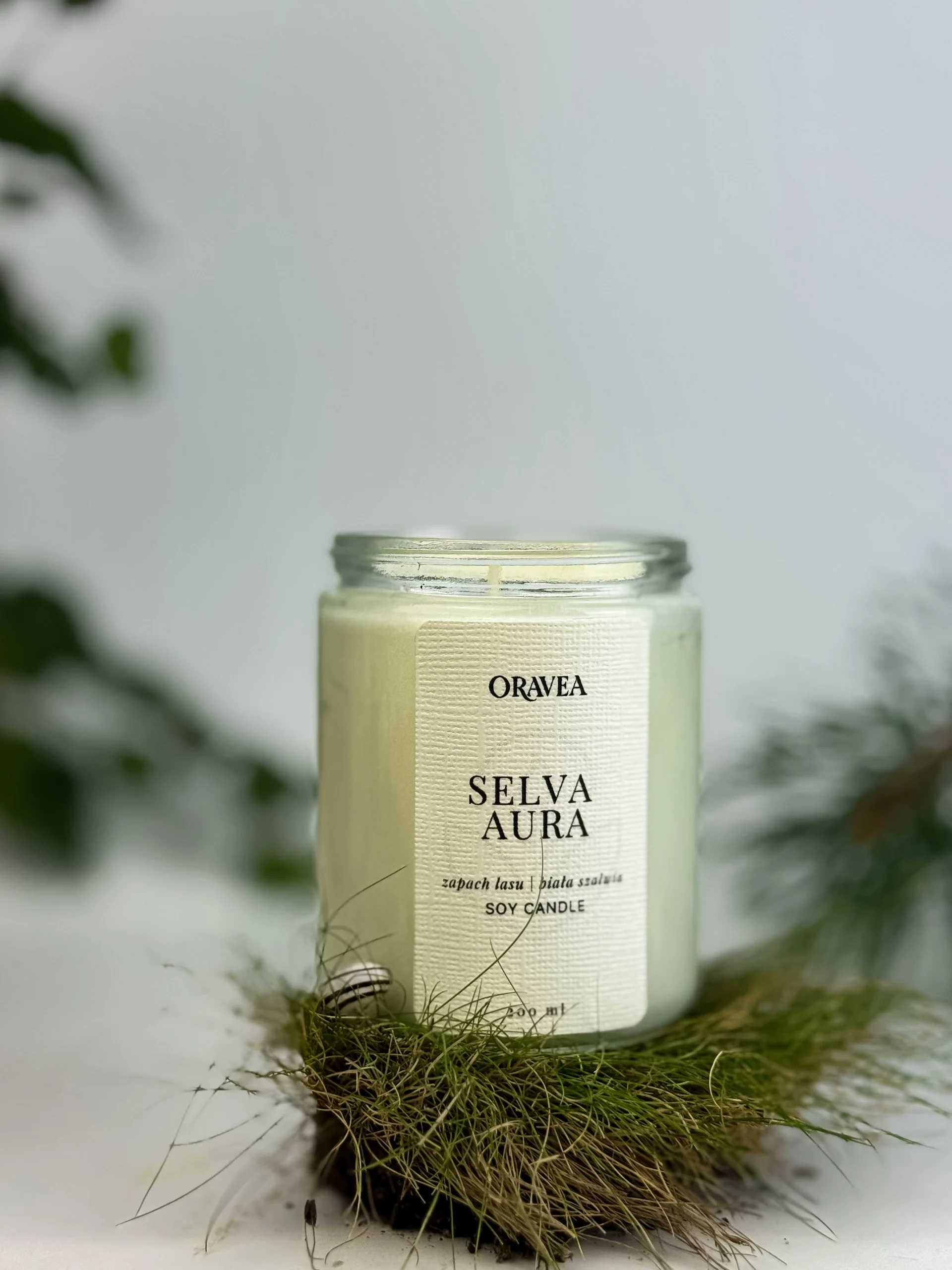 świeca sojowa selva aura 200 ml świeca premium oravea zapach lasu biała szałwia